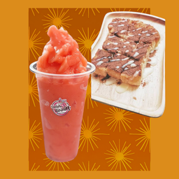 น้ำแตงโมปั่น+ปังปิ้งเนย นม โอวัลติน