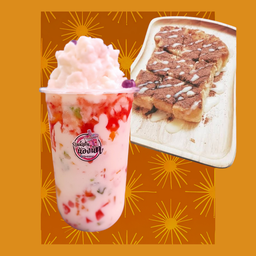 โยเกิร์ตนมสดปีโป้ปั่น+ปังปิ้งเนย นม โอวัลติน