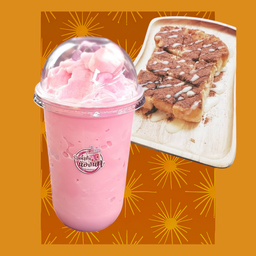 นมชมพูปั่น+ปังปิ้งเนย นม โอวัลติน