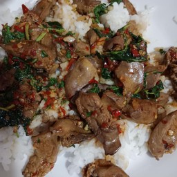 กระเพราเครื่องในไก่ ไข่ดาว(ราดข้าว)