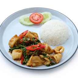 ข้าวกะเพราปลาหมึก