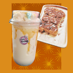 นมสดคาราเมลปั่น+ปังปิ้งเนย นม โอวัลติน