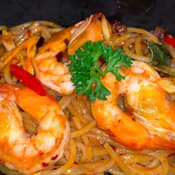 Spicy Tom yum Spaghetti shrimp สปาเก็ตตี้ ต้มยำ กุ้ง