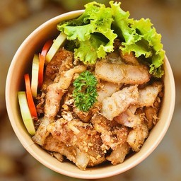 Fried Pork Belly With Garlic On Rice