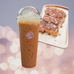 เนสกาแฟเย็น+ปังปิ้งเนย นม โอวัลติน