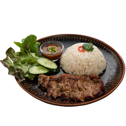 ข้าวคลุกน้ำปลาหอม หมูย่างแจ่ว