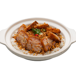 ข้าวหมูกรอบคั่วพริกกระเทียม