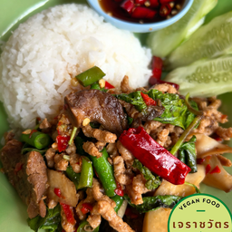 ผัดกะเพรา- ขาเห็ดเจ