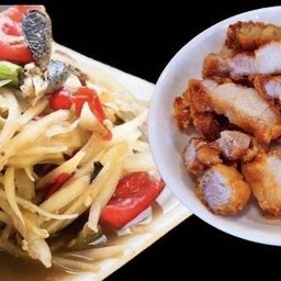 [เซตสุดฮิต] ข้าวหมูสามชั้นทอดน้ำปลา + ตำปูปลาร้า