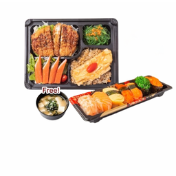 SET ข้าวผัดปลาแซลมอน(ไข่ข้น) หมูทงคัตสึ  แถมฟรี ซูชิมินิและมิโซซุป