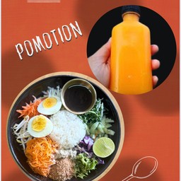 โปรโมชั่นข้าวยำปักษ์ใต่เครื่องแน่น+น้ำส้มคั้นสดใหญ่ 1 ขวด