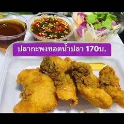 กะพงทอดน้ำปลา(มีน้ำยำมะม่วง)จาน