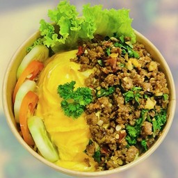 Thai Basil Minced Beef With Creamy Omelette On Rice