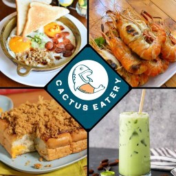 บ้านแคคตัส กุ้งเผา ไข่กระทะ อาหารจานเดียว ขนมปังปิ้ง เครื่องดื่ม แบริ่ง 34