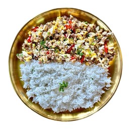 ข้าวไข่ขยี้หมูสับคั่วพริกเกลือ