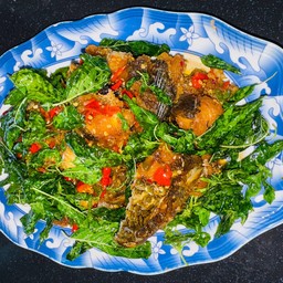 ปลาช่อนผัดกะเพรา (ใช้ปลาทั้งตัว)