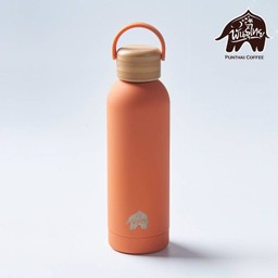ขวดกระบอกน้ำสแตนเลสฝาไม้ 500 มล. สีส้ม