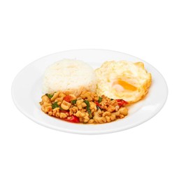 ข้าวกะเพรากุ้งหมึกสับ ไข่ดาว