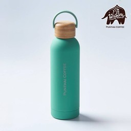 ขวดกระบอกน้ำสแตนเลสฝาไม้ 500 มล. สีเขียว