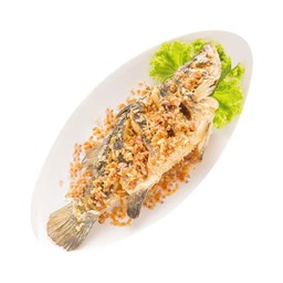 ปลากะพงทอดราดกระเทียม