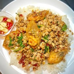 ข้าวกะเพราหมูสับไข่เยี่ยวม้าสีทอง