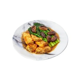 ปลาหิมะเจี๋ยนคะน้าฮ่องกงเห็ดหอม