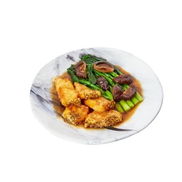 ปลาหิมะเจี๋ยนคะน้าฮ่องกงเห็ดหอม