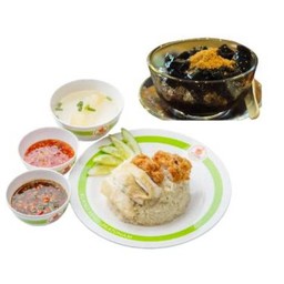 คอมโบข้าวมันไก่ผสม+เฉาก๊วยโบราณ