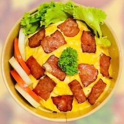 Creamy Omelet With Ham On Rice