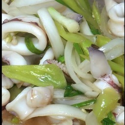 Stir Fried Bell Peppers With Squid On Rice