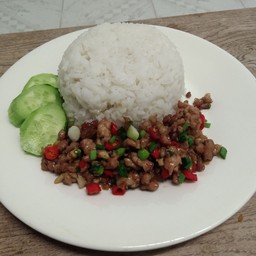 ข้าวหมูสับคั่วพริกเกลือ