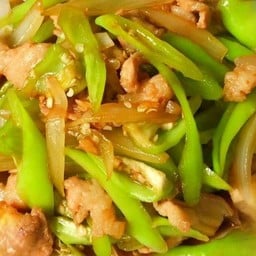 Stir Fried Bell Peppers With Pork Slices On Rice