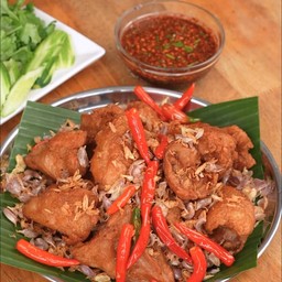 ตูดเป็ดทอดกระเทียม กับข้าว
