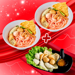 เซตสุดคุ้ม ร่ำรวยจัดให้C ก๋วยเตี๋ยวเย็นตาโฟต้มยำ2ชาม+ลูกชิ้นปลาลวกจิ้ม