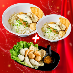 เซตสุดคุ้ม ร่ำรวยจัดให้A ก๋วยเตี๋ยวลูกชิ้นปลาน้ำ2 ชาม+ลูกชิ้นปลาลวกจิ้ม