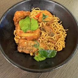 Spicy Egg Noodle Basil Leaves With Fish