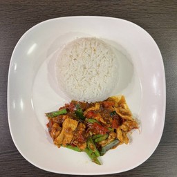 Rice With Stir Fried Red Curry Paste With Chicken