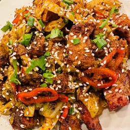 หมูกรอบผัดหมาล่าราดข้าว