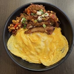 Fried Pork with Salt and Chili on Creamy Egg Rice