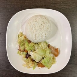 Stir Fried Cabbage Crispy Pork With Rice