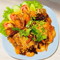 กุ้งแม่น้ำราดซอสมะขาม