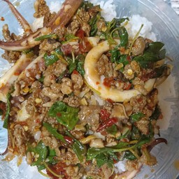 ผัดกะเพราหมูสับ ปลาหมึก