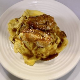 Creamy Omelet With Shrimp And Teriyaki Sauce On Rice