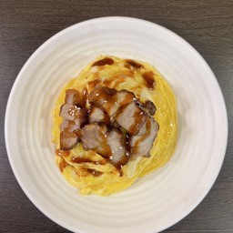 Creamy Omelet Rice With Crispy Pork And Bbq Sauce