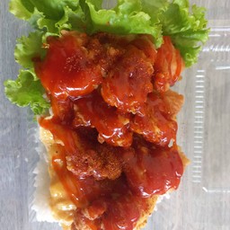 ข้าวไข่ข้น+ไก่กรอบราดซอสหมาล่า