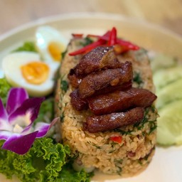 ข้าวผัดรันจวน + เนื้อแดดเดียว+ ไข่ต้ม