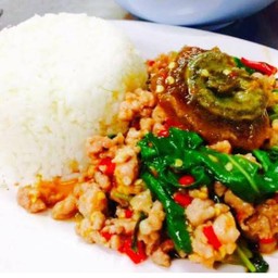 ข้าว กระเพราหมูสับ+ไข่เยี่ยวม้า