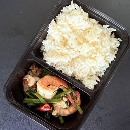 ข้าว+ผัดผักบุ้งใส่กุ้ง