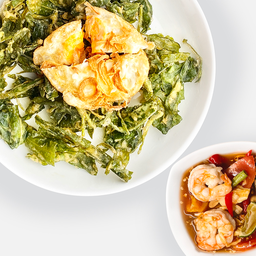 ยำผักบุ้งกรอบไข่ดาว