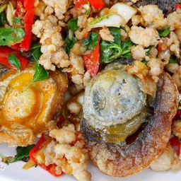 ข้าวราดกะเพราหมูสับไข่เยี่ยวม้า